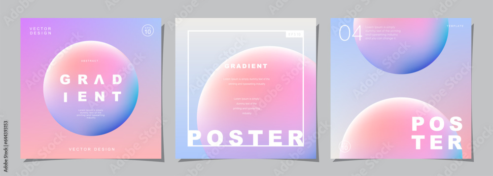 Set of creative covers or posters concept in modern minimal style for corporate identity, branding, social media advertising, promo. Circle design template with dynamic fluid gradient.