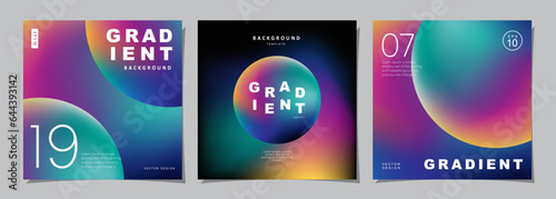 Set of creative covers or posters concept in modern minimal style for corporate identity, branding, social media advertising, promo. Circle design template with dynamic fluid gradient.