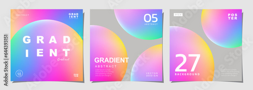 Set of creative covers or posters concept in modern minimal style for corporate identity, branding, social media advertising, promo. Circle design template with dynamic fluid gradient.