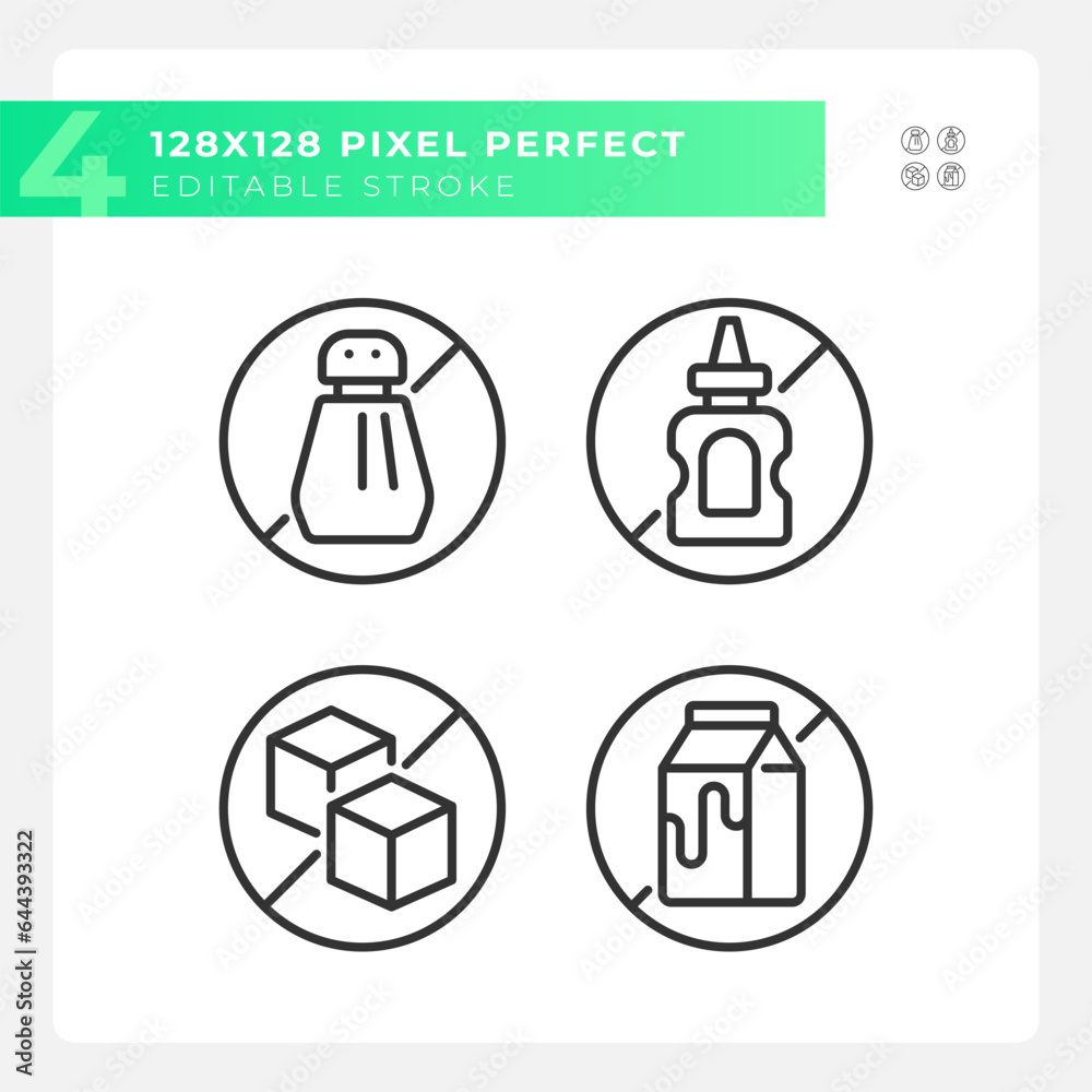 2D pixel perfect black icons set representing allergen free, editable thin linear illustration. 2D pixel perfect black icons set representing allergen free, editable thin linear illustration.
