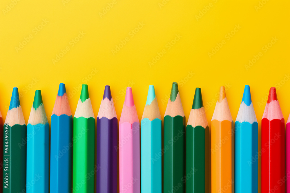 Wax crayon pencils background showing drawing materials for preschool children for use in the classroom when they go back to school, computer Generative AI stock illustration image Wax crayon pencils background showing drawing materials for preschool children for use in the classroom when they go back to school, computer Generative AI stock illustration image