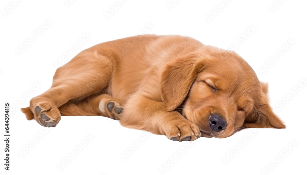 sleep golden retriever puppy isolated on transparent background cutout