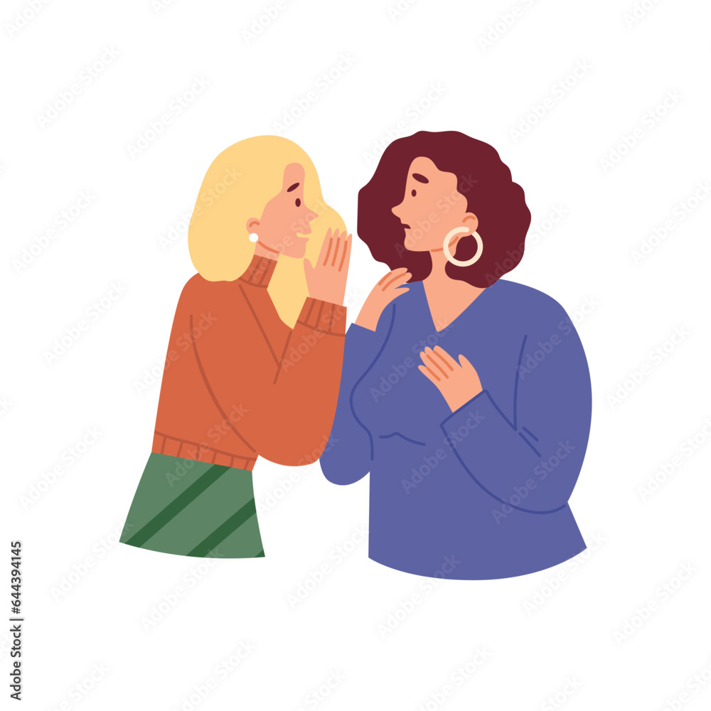 Gossips whisper about friends or colleagues, flat vector illustration isolated. Gossips whisper about friends or colleagues, flat vector illustration isolated.
