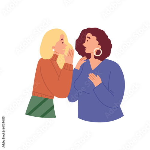 Gossips whisper about friends or colleagues, flat vector illustration isolated.