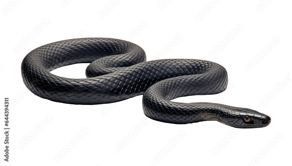 black snake isolated on transparent background cutout - obrazy, fototapety, plakaty 