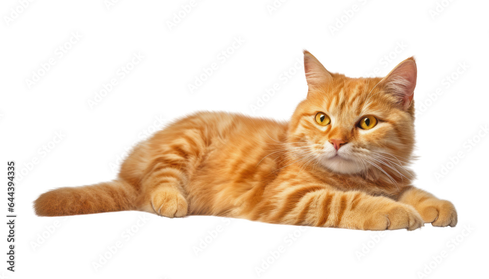 lay orange cat isolated on transparent background cutout