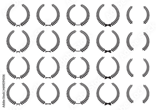 黒の月桂冠・月桂樹のイラストセット