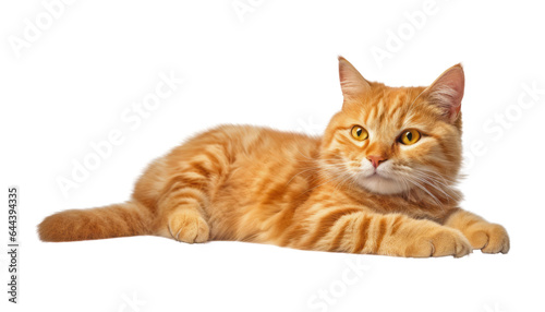 lay orange cat isolated on transparent background cutout © Papugrat