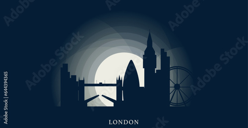 UK England London city cityscape skyline capital panorama vector flat modern banner art. United Kingdom emblem idea with landmarks and building silhouettes at sunrise sunset night
