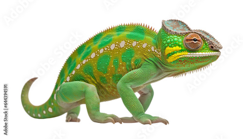 green chameleon isolated on transparent background cutout © Papugrat