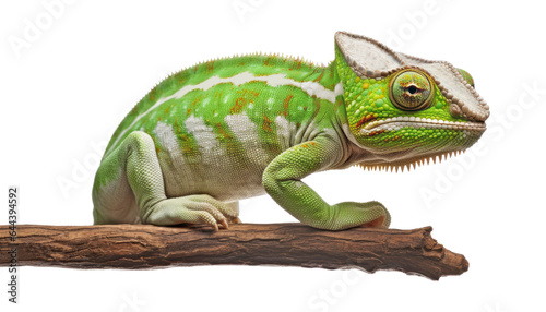 green chameleon isolated on transparent background cutout