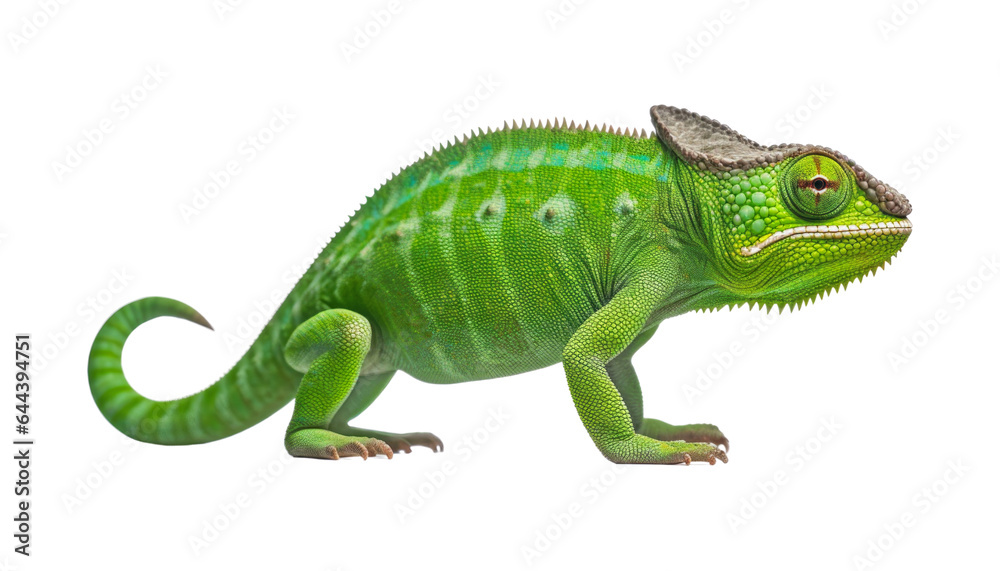 Fototapeta premium green chameleon isolated on transparent background cutout