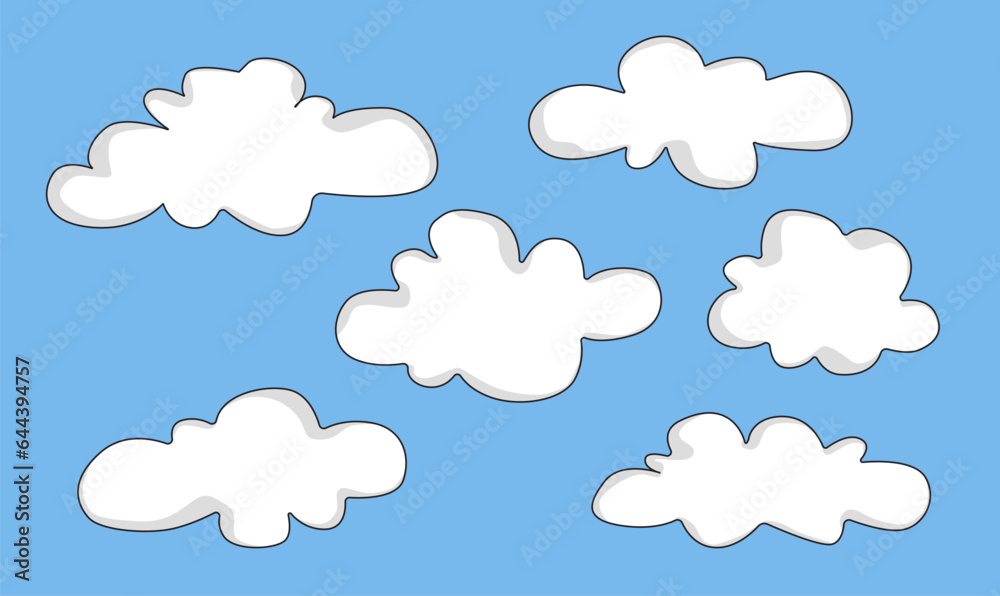 Cloud Vector illustration set. white cloudy set isolated on blue background