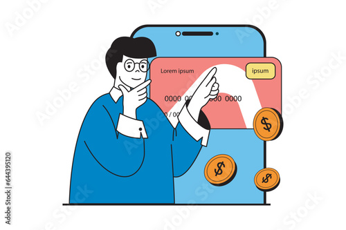 Mobile banking concept with people scene in flat web design. Vector illustration