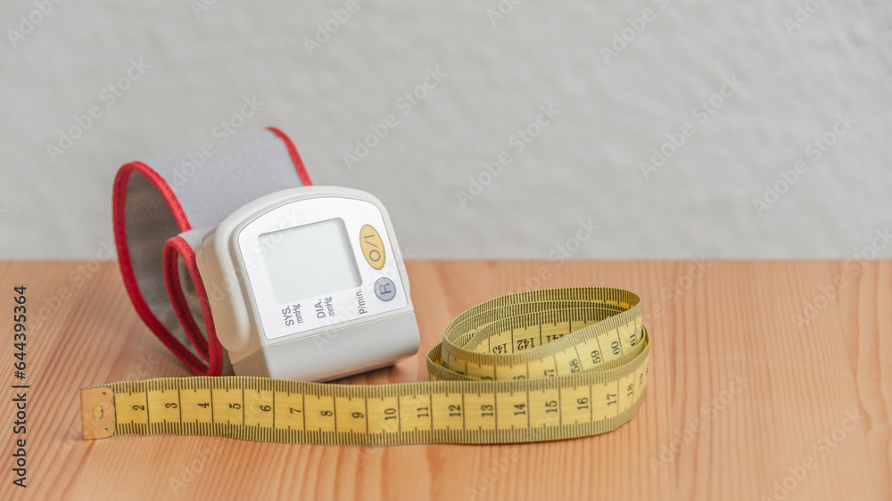 Blood On Ruler Small modern blood pressure measuring device and tape meter ruler to ...