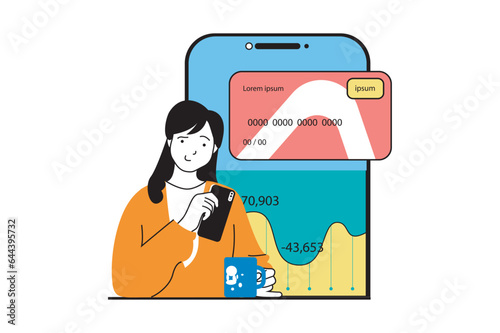 Mobile banking concept with people scene in flat web design. Vector illustration