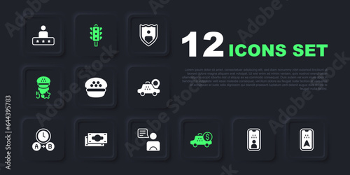 Set Taxi driver license, Infographic of city map, cap, Taximeter device, service rating, Stacks paper money cash, Traffic light and icon. Vector