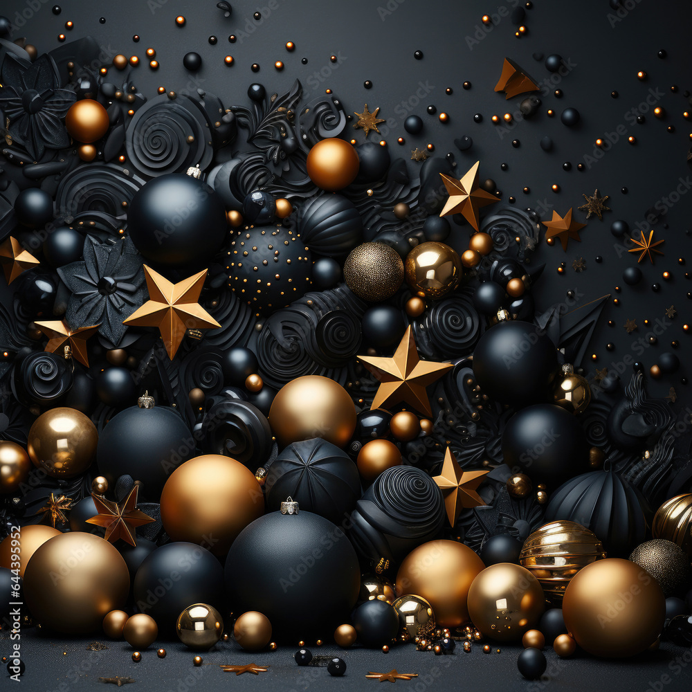 A christmas background made of black and gold with black as the primary color A christmas background made of black and gold with black as the primary color