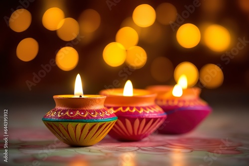Happy Diwali Festival Multi color decorative Diya for Diwali celebration dipavali festival of lights  © Tayyaba
