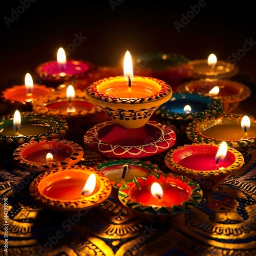 Happy Diwali Festival Multi color decorative Diya for Diwali celebration dipavali festival of lights 