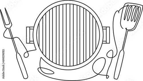 Grill grate and other utensils for barbecue. Kitchen illustration can be yused as poster, sticker, print, wall decor. 