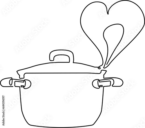 Cooking pan. Kitchen illustration can be yused as poster, sticker, print, wall decor, icon. Continuous line drawing art.