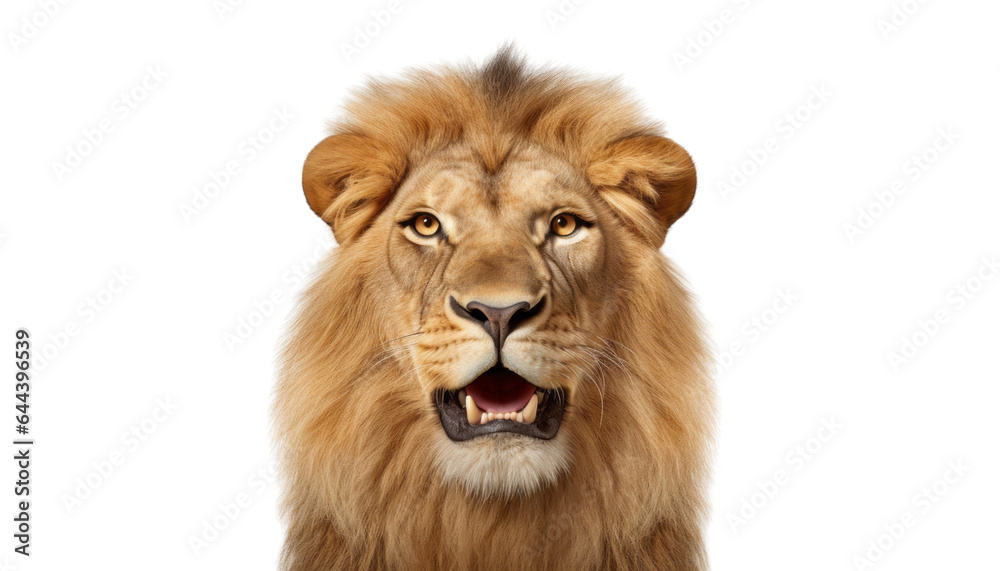portrait of lion isolated on transparent background cutout