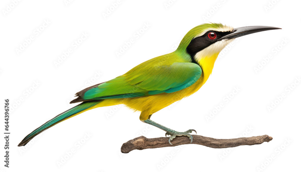 Fototapeta premium green yellow bird isolated on transparent background cutout