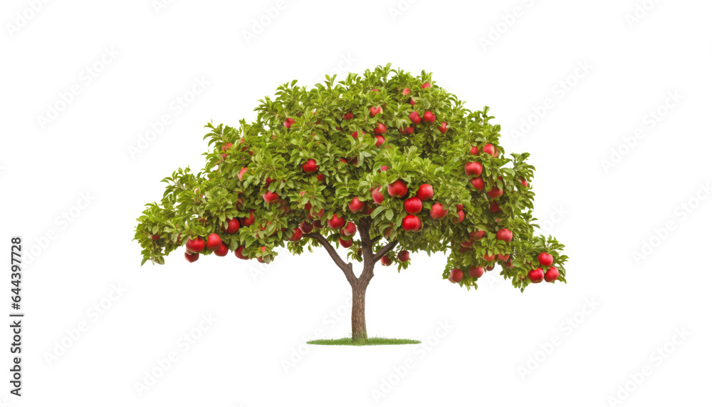 red apple tree isolated on transparent background cutout