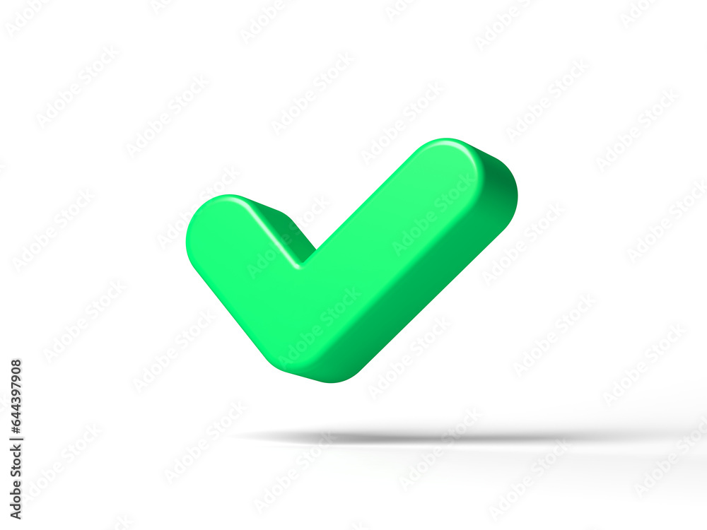 Green check mark isolated on white background. Tick symbol. 3d illustration. Green check mark isolated on white background. Tick symbol. 3d illustration.