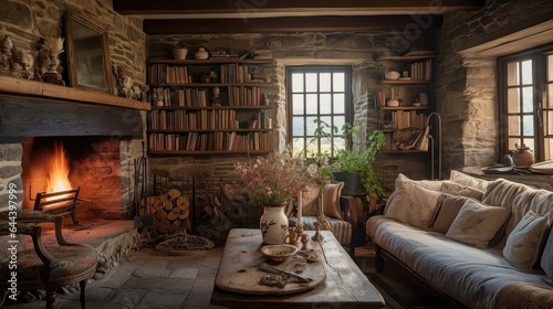 Cozy Nostalgia  A Rustic Living Room in a Charming Countryside Cottage. Generative AI 1