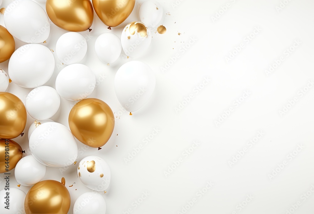 gold and white balloons around on a white background. gold and white balloons around on a white background.