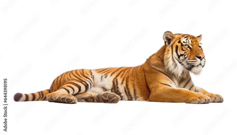 tiger lay isolated on transparent background cutout