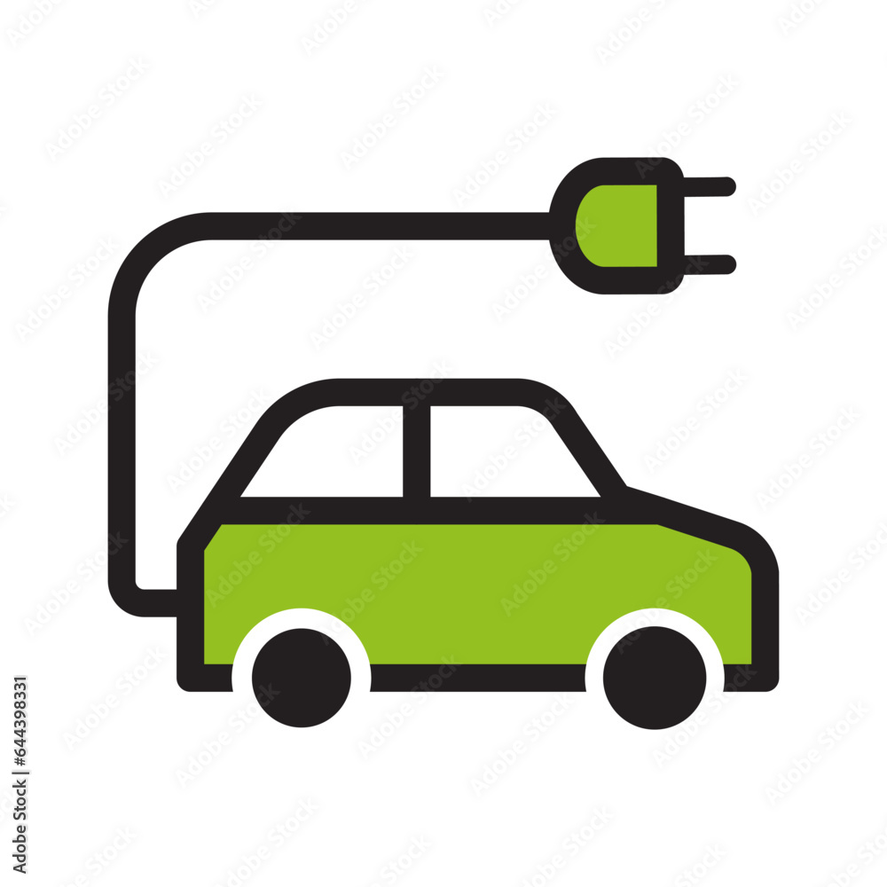Electric car icon. Flat style icon design illustration Electric car icon. Flat style icon design illustration