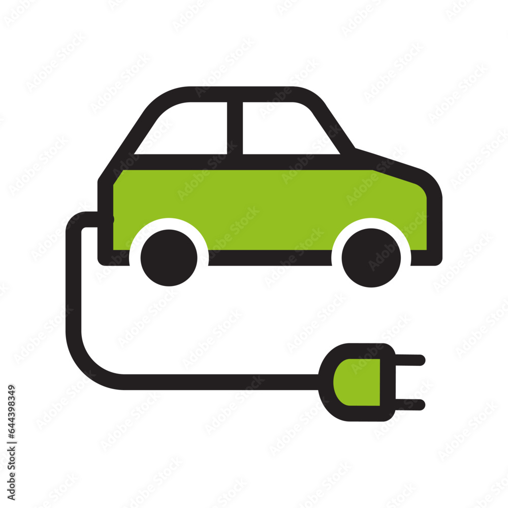 Electric car icon. Flat style icon design illustration Electric car icon. Flat style icon design illustration