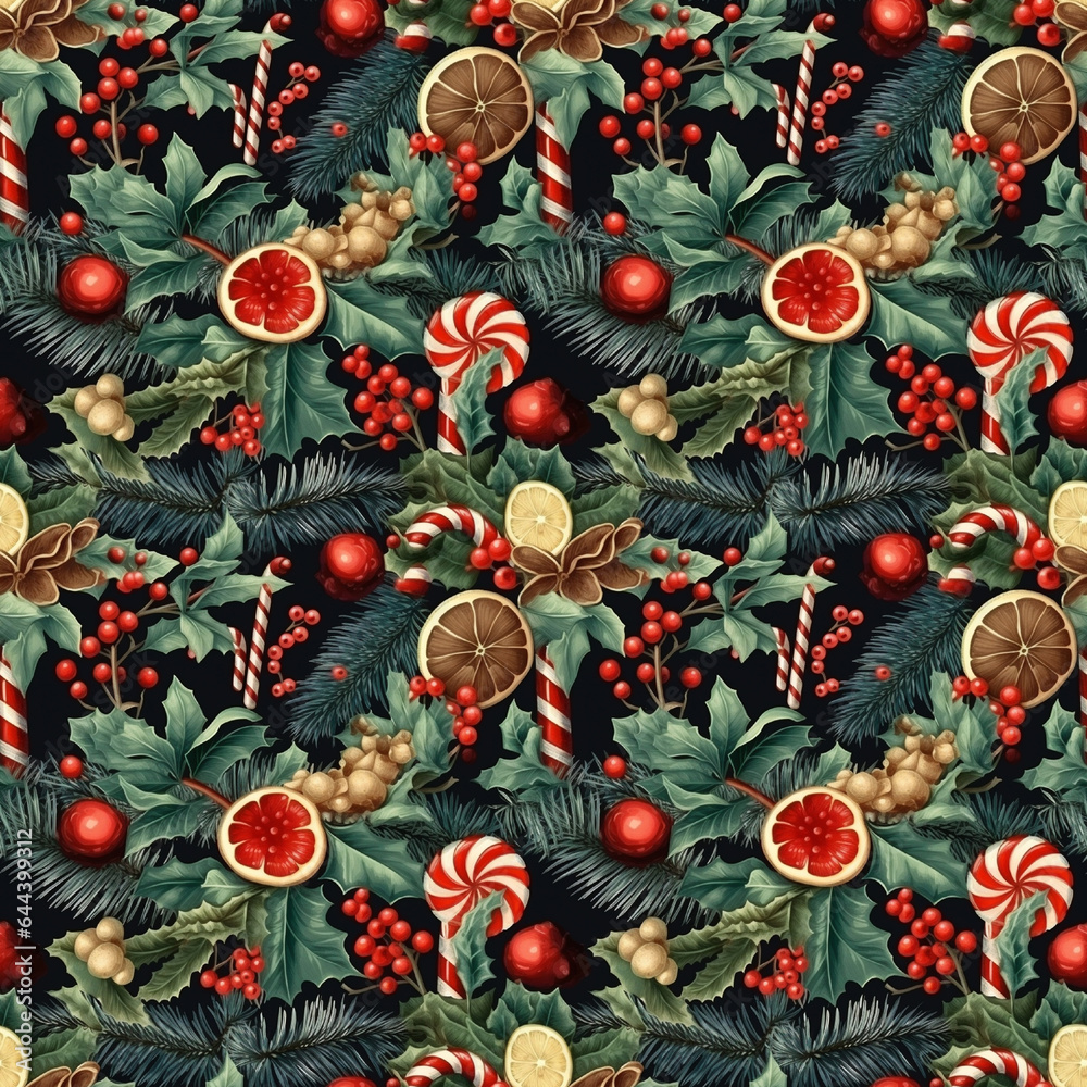 Vintage Christmas seamless pattern, retro Cristmas wrapping Design, christmas srapbooking paper, ephemera