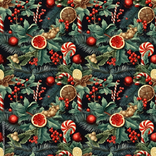 Vintage Christmas seamless pattern, retro Cristmas wrapping Design, christmas srapbooking paper, ephemera