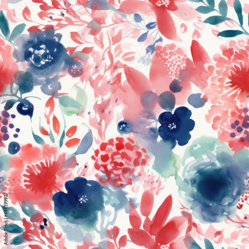 Floral seamless pattern. Watercolor leaves and flowers background.