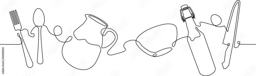 Utensils. Horizontal vector illustration isolated on white background. Utensils. Horizontal vector illustration isolated on white background.