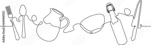 Utensils. Horizontal vector illustration isolated on white background.