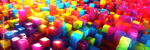 Abstract background with colorful glowing cubes.