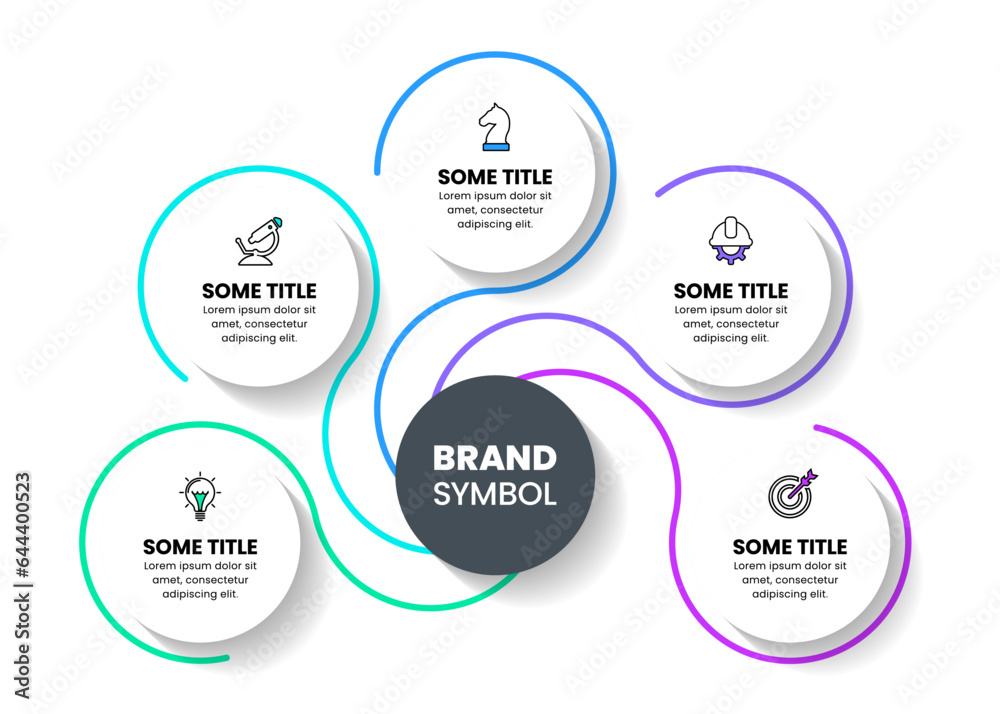 Infographic template. A circle with 5 steps connected to the center