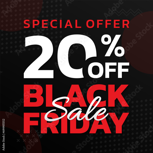 20% price off. Black Friday sale banner design. 20 percent discount icon, label or flyer template. Promotion, marketing poster. Vector illustration.