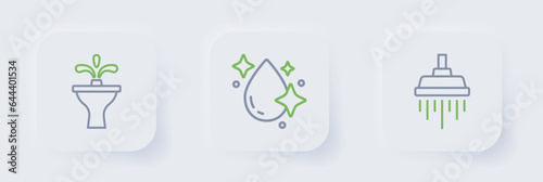 Set line Shower, Water drop and Fountain icon. Vector