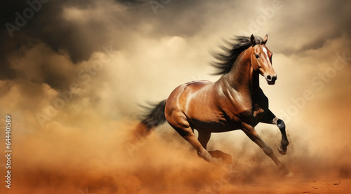 Horse running in the dust