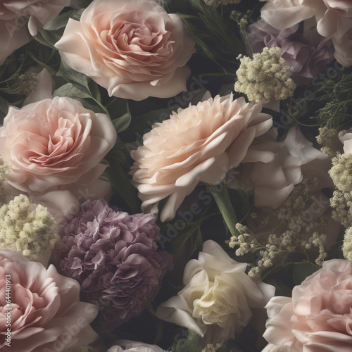 Pink and white roses, bouquet of flowers close up.