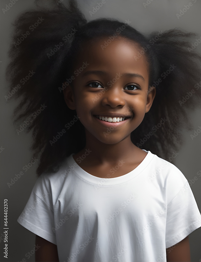 Black girl smiling in white t-shirt, Mockup. Black girl smiling in white t-shirt, Mockup.