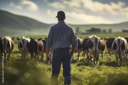Farmer and cows in a field