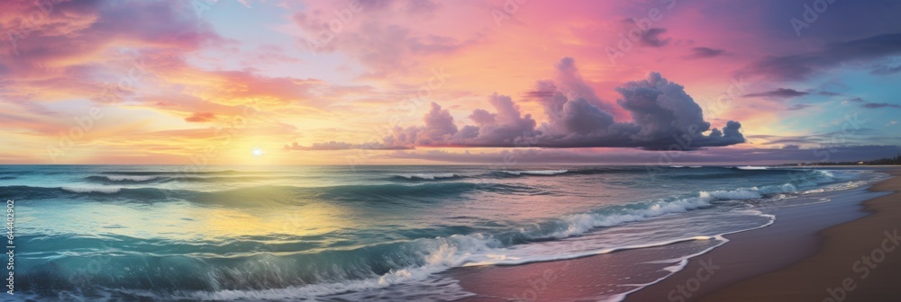 Calm beach with vibrant sunset