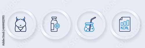 Set line Diet plan, Fresh smoothie, Lactose intolerance and Obesity icon. Vector